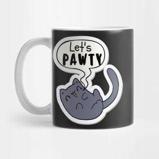 Let's Pawty Grey Cat Cartoon Mug